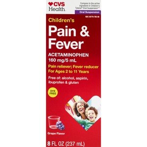 CVS Health Children's Acetaminophen Pain Reliever & Fever Reducer Oral Suspension, Grape, 8 FL Oz - 8 Oz