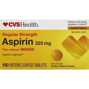  CVS Health Regular Strength Aspirin 325mg Enteric Coated Tablets 