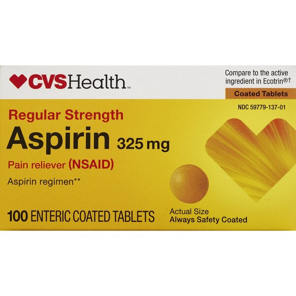 CVS Health Regular Strength Aspirin 325 MG Enteric Coated Tablets