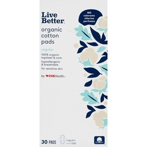 CVS Live Better Organic Cotton Pads, Regular, 30 Ct