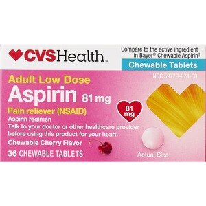 CVS Health Adult Low Dose Aspirin 81 MG Chewable Tablets, Cherry, 36 Ct