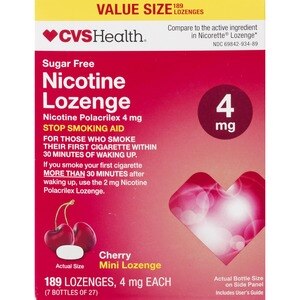 CVS/pharmacy Health Sugar Free Nicotine 4mg Lozenge, Cherry, 189 Ct