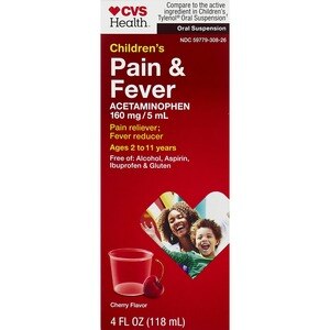 CVS Health Children's Acetaminophen Pain Reliever & Fever Reducer Oral Suspension, Cherry, 4 FL Oz - 4 Oz