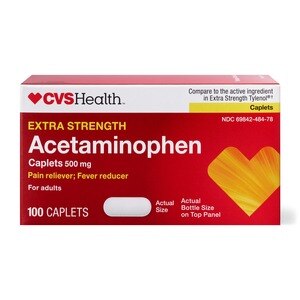 CVS Health Extra Strength Acetaminophen Pain Reliever & Fever Reducer 500 MG Caplets, 100 ct