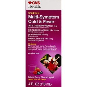 CVS Health - Jarabe pediátrico para la fiebre y síntomas del resfrío, Berry Burst, 4 oz