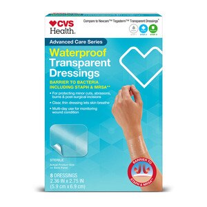 CVS Health Advanced Care Series Waterproof Transparent Dressings, 2.36 in x 2.75 in, 8 CT