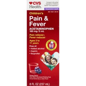 CVS Health Children's Acetaminophen Pain Reliever & Fever Reducer Oral Suspension, Grape, 8 FL Oz - 8 Oz