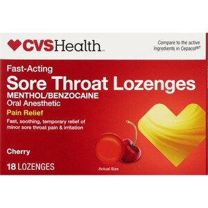 CVS Health Fast Acting Sore Throat Lozenges, Cherry, 18 Ct