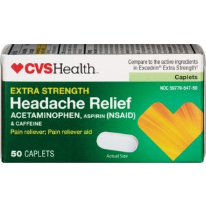 CVS Health Extra Strength Headache Relief Acetaminophen, Aspirin (NSAID) & Caffeine Caplets, 50 ct