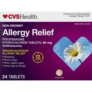 CVS Health Original Prescription Strength Allergy Relief Fexofenadine Hydrochloride Tablets, 24 CT