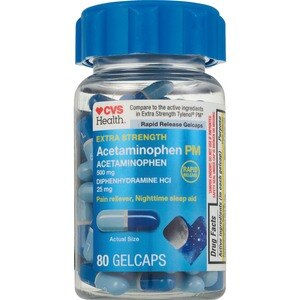 CVS Health Extra Stength Pain Relief PM - Acetaminophen en cápsulas de gel, 80 u.