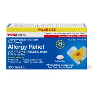 CVS Health 24HR Non Drowsy Allergy Relief Loratadine Tablets, 365 Ct