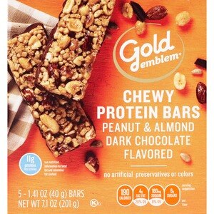 Gold Emblem Peanut and Almond Dark Chocolate Chewy Protein Bar, 7.1 OZ