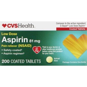 CVS Health Low Strength Aspirin 81 MG Enteric Coated Tablets, 200 Ct