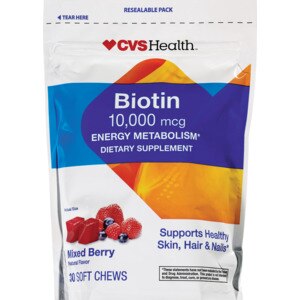 CVS Health Biotin 10000mcg Mixed Berry Soft Chews, 30CT