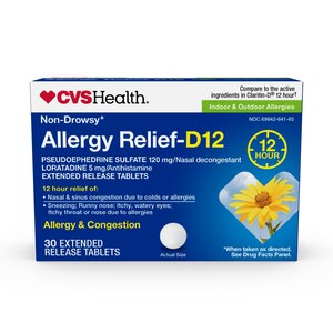 CVS Health Allergy Relief-D12 Extended Release Tablets, Non-Drowsy, 10 Ct - 30 Ct