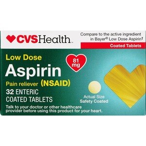  CVS Health Low Dose Aspirin 81mg Enteric Coated Tablets, 32CT 