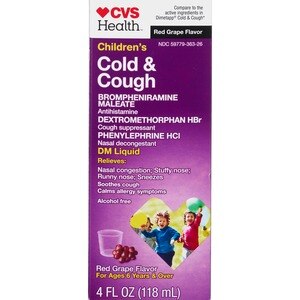 CVS Health - Jarabe para niños para el resfrío y la tos, DM Elixir, Red Grape