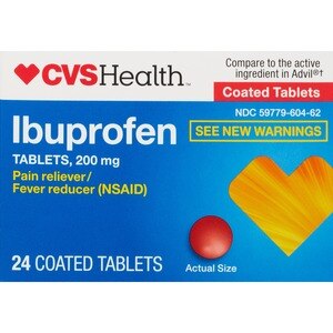 CVS Health Ibuprofen Pain Reliever & Fever Reducer (NSAID) 200 MG Coated Tablets, 24 Ct