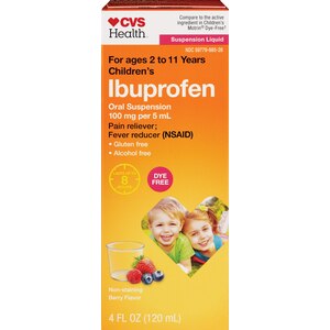  CVS Health Children's Ibuprofen Oral Suspension 100 mg per 5 mL (NSAID), Pain Reliever and Fever Reducer, Non-Staining Berry Flavor, Dye-Free 