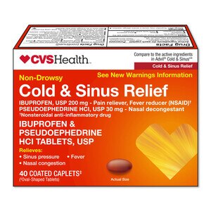 CVS Health Non-Drowsy Cold & Sinus Relief Ibuprofen & Pseudoephedrine HCl Tablets, USP, 40 Ct