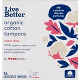 CVS Live Better Organic Cotton Tampons with Compact Plant-Based Plastic Applicator, Super Plus, 16 CT, thumbnail image 1 of 5