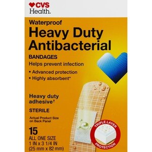 CVS Health Heavy Duty Waterproof Anti-Bacterial Bandages, One Size, 15 Ct
