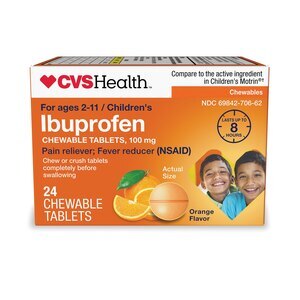 CVS Health - Tabletas de ibuprofeno masticables, para niños, sabor Orange, 100 mg, 24 u.