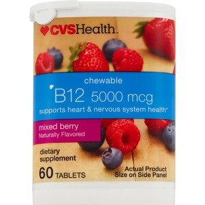 CVS Health - Vitamina B12 en tabletas masticables, 5000 mcg, Mixed Berry, 60 u.