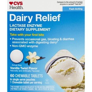 CVS Health Fast Acting Dairy Relief Chewable Tablets, Vanilla Twist, 60 Ct