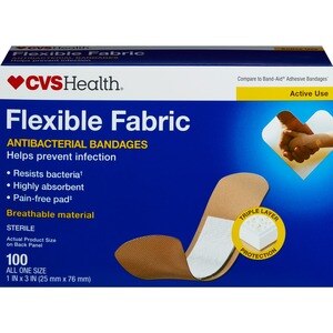 CVS Health Flexible Fabric Anti-Bacterial Bandages, One Size, 100 Ct
