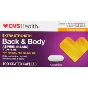 CVS Health Extra Strength Back & Body Aspirin and Caffeine Coated Caplets, 100 ct