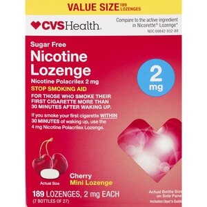 CVS Health Nicotine Polacrilex Mini Lozenge, 2 mg, Stop Smoking Aid, Cherry Flavor, 189 CT