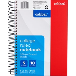 Caliber 5 Subject Notebook College Ruled, 9.5" x 6.5"