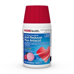 CVS Health Dual Action Complete, Chewable Acid Reducer & Antacid Tablets, Berry Flavor; Helps to relieve heartburn due to acid indigestion, 50 CT