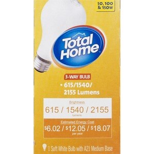 Total Home 50/100/150-Watt, 3-Way Light Bulb, Soft White, 1 CT