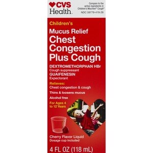 CVS Health Children's Mucus Relief Cough, Cherry Flavor, 4 oz