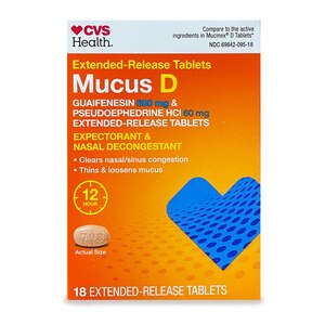 CVS Health Mucus D Expectorant & Nasal Decongestant Extended-Release Tablets (Guaifenesin 600 mg & Pseudoephedrine HCl 60 mg)