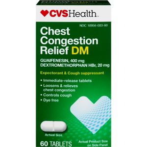 CVS Health Chest Congestion Relief DM - Expectorante e inhibidor de la tos en tabletas, 60 u.