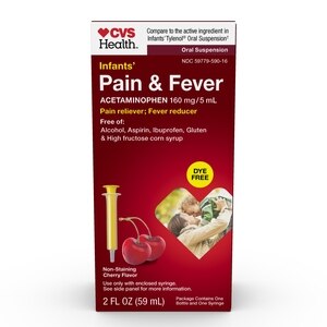 CVS Health Infants' Pain & Fever, Acetaminophen 160 mg per 5 mL, Suspension Liquid, Dye-Free Cherry Flavor, 2 OZ
