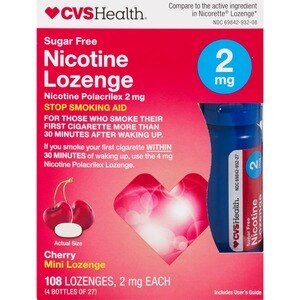 CVS Health, Mini Nicotine Polacrilex Lozenge, Stop Smoking Aid, Cherry, 2mg