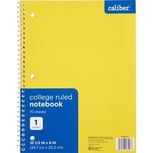 Caliber 1 Subject Notebook, Assorted Colors - 70 Ct , CVS