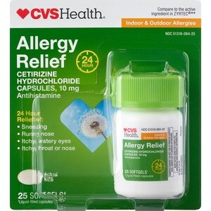 CVS Health Allergy Relief - Cápsulas blandas de cetirizina, 40 u.