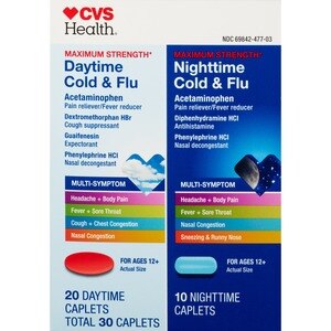 CVS Health - Cápsulas para el resfrío y la gripe fuertes, potencia máxima, paquete combinado para el día y la noche, 20 u. para el día, 10 u. para la noche