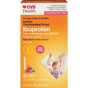  CVS Health Infants� Concentrated Drops, Ibuprofen Oral Suspension, 50 mg per 1.25 mL, Pain Reliever and Fever Reducer, Dye-Free, 0.5 OZ 