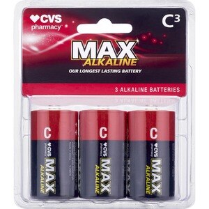 CVS Health Max Alkaline Battery C, 3 Ct