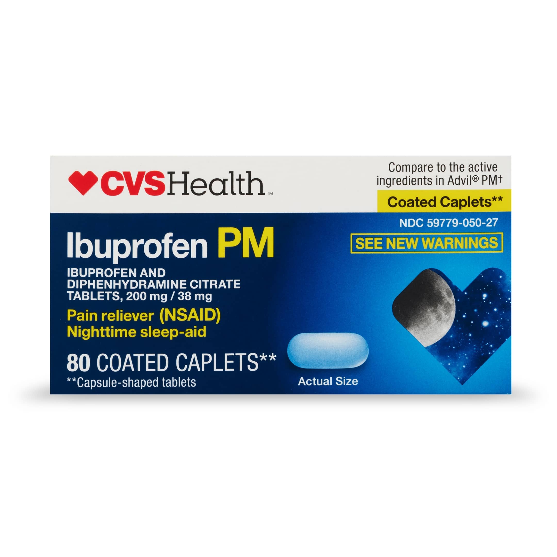 CVS Health Ibuprofen and Diphenhydramine Citrate Tablets, 200 mg/38 mg, Pain Reliever (NSAID)/Nighttime Sleep-Aid, 80 CT