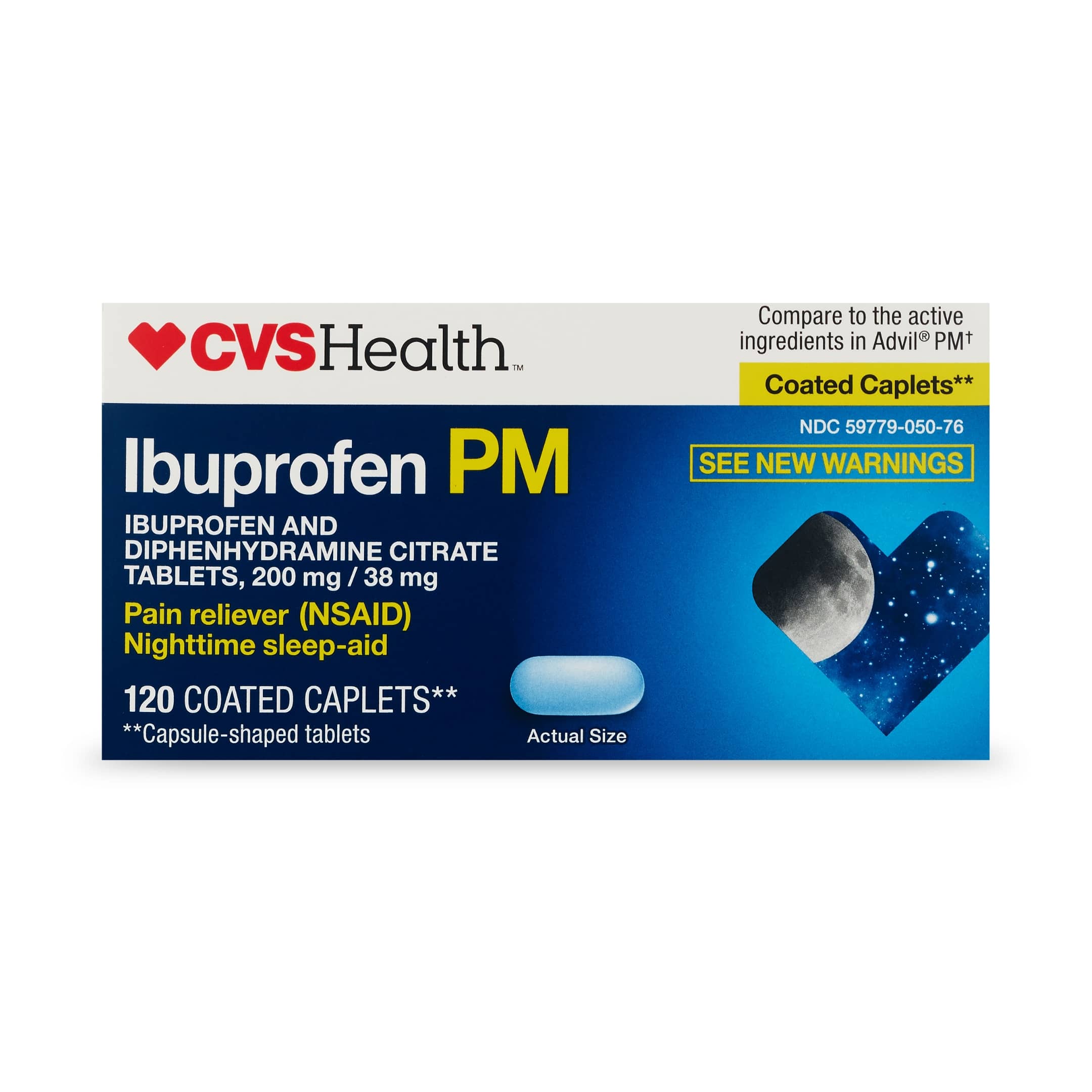 CVS Health Ibuprofen and Diphenhydramine Citrate Tablets, 200 mg/38 mg, Pain Reliever (NSAID)/Nighttime Sleep-Aid, 120 CT