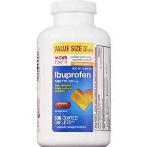  CVS Health Coated Ibuprofen Caplets (Capsule-Shaped Tablets), 200 mg, Pain Reliever and Fever Reducer. 500 CT 