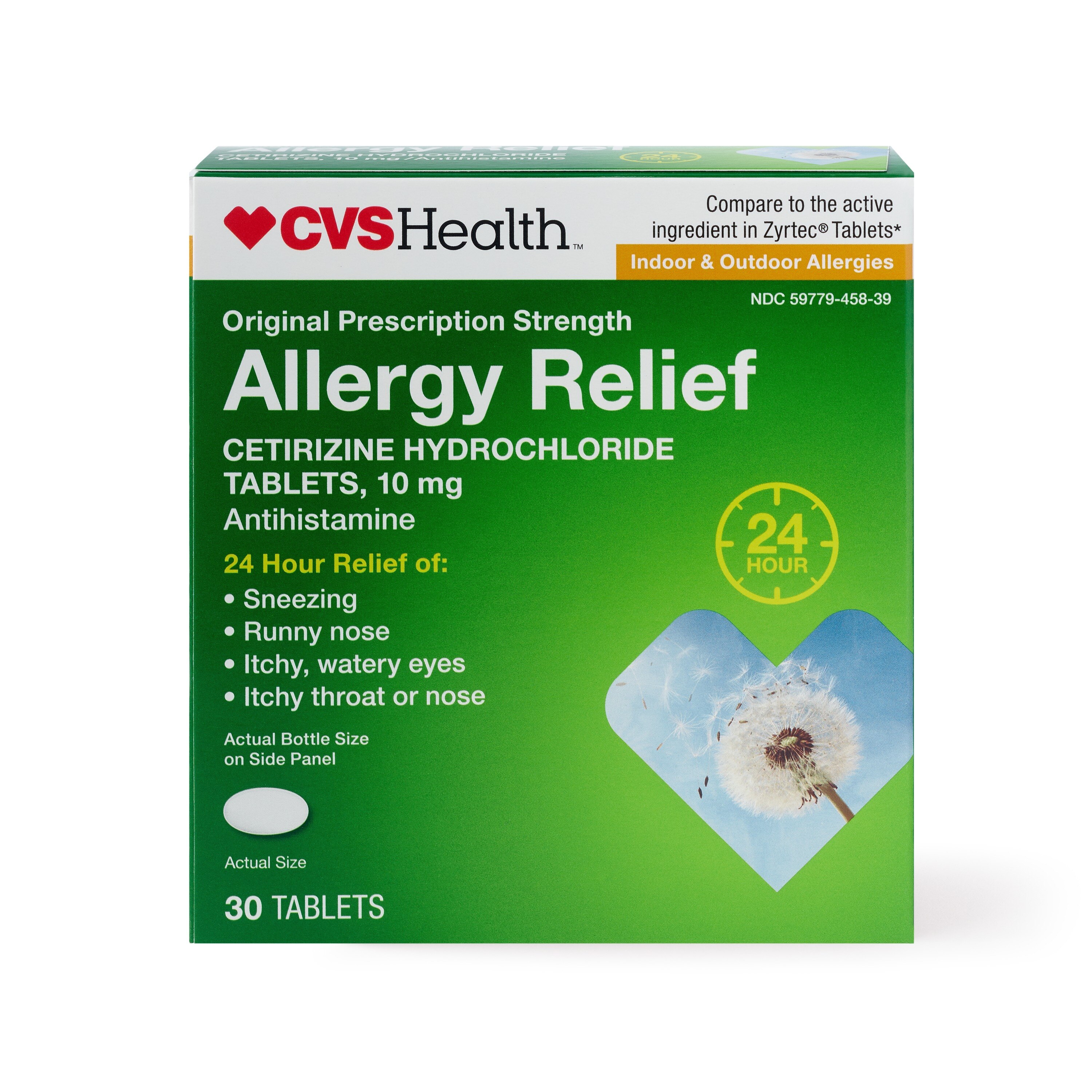  CVS Health Indoor/Outdoor Allergy Relief Cetirizine Hydrochloride Tablets 10mg 